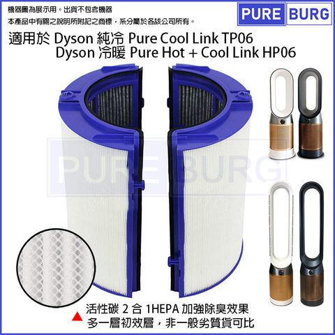 PUREBURG 適用於Dyson戴森純冷Pure Cool Link TP06 & 冷暖Pure Hot + Cool Link HP06 活性碳HEPA空氣過濾網濾芯