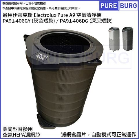 適用Electrolux伊萊克斯Pure A9空氣清淨機矮款PA91-406GY PA91-406DG替換用HEPA濾網