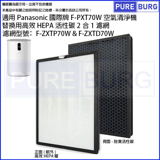 Panasonic 國際牌 適用F-PXT70W空氣清淨機高效HEPA活性碳2合1濾網F-ZXTP70W F-ZXTD70W