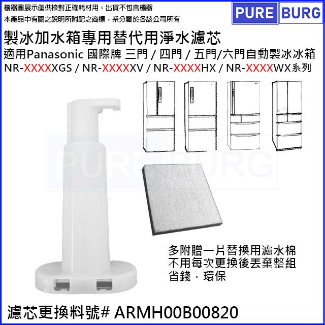 Panasonic 國際牌 製冰水箱替代用淨水濾芯濾網適用所有三門/四門/五門/六門自動製冰冰箱XGS XV HX WX系列