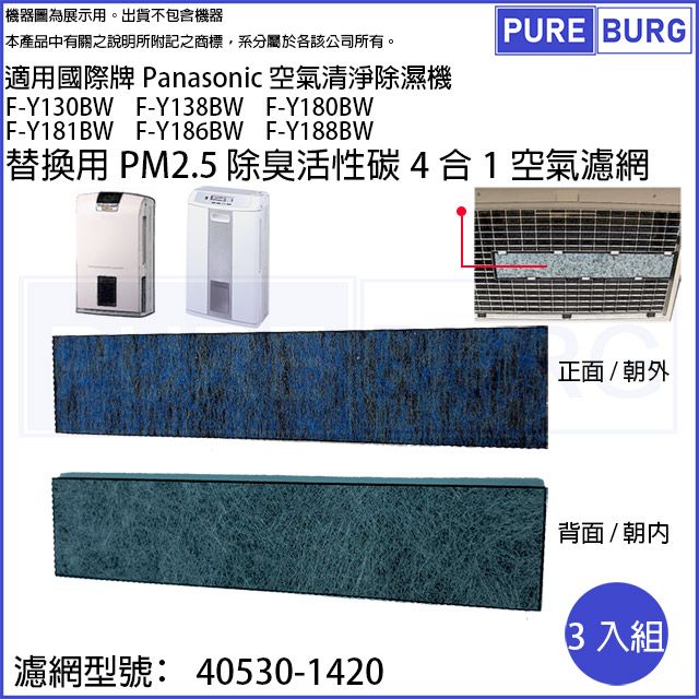 Panasonic 國際牌 適用除濕機F-Y130BW F-Y138BW F-Y181BW F-Y188BW替換用除臭活性碳PM2.5空氣濾網濾芯