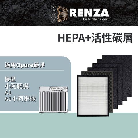 適用 Opure 臻淨 A1小阿肥機 1片HEPA+1片顆粒活性碳 +4片活性碳濾網 濾芯組