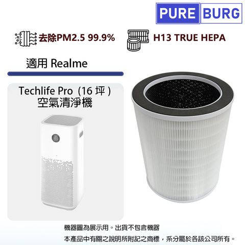 適用Realme Techlife Pro (16坪)空氣清淨機除臭除甲醛高效3合1活性碳HEPA濾網芯
