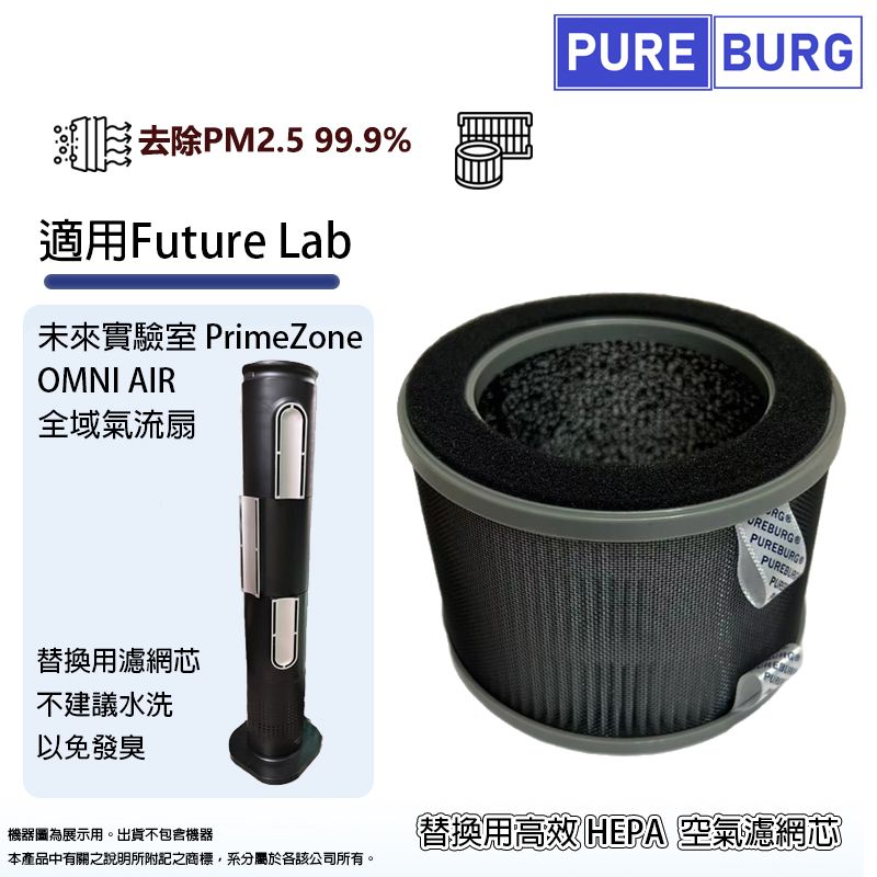 PUREBURG 適用FutureLab未來實驗室 PrimeZone OMNI AIR 全域氣流扇空氣清淨機替換用高效HEPA濾網濾芯
