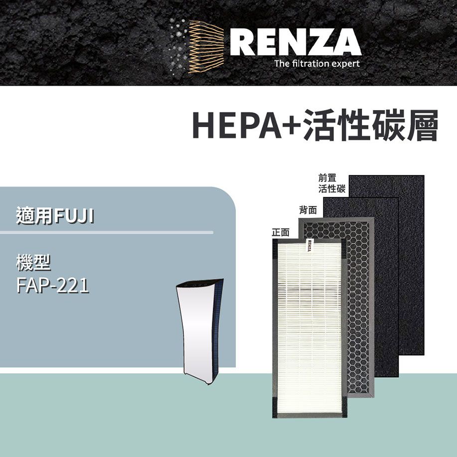 RENZA 適用 FUJIMEDIC 富士 FAP-221 空氣清淨機 HEPA活性碳2合1+活性碳濾網