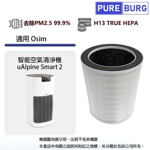 適用Osim智能空氣清淨機uAlpine Smart 2空氣清淨機替換用除臭除甲醛高效3合1活性碳HEPA濾網濾芯