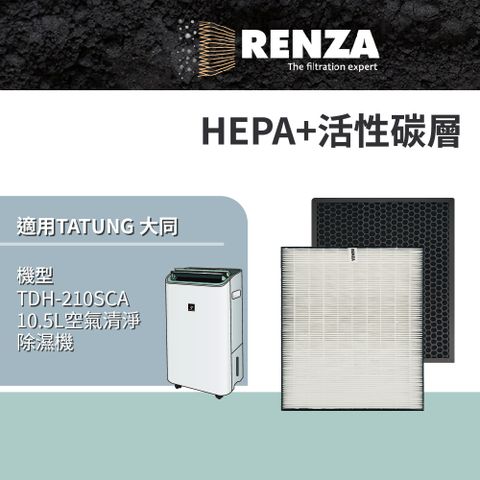 RENZA 適用 TATUNG 大同 TDH-210SCA 10.5升 空氣清淨除濕機 HEPA+活性碳 濾網 濾芯 濾心