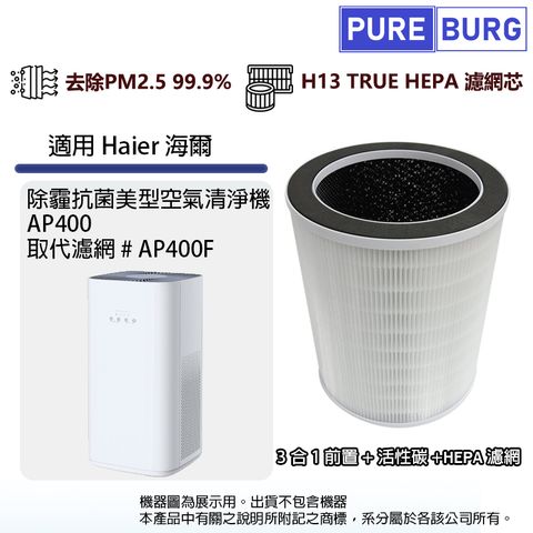 適用Haier海爾AP400除霾抗菌美型空氣清淨機除臭除甲醛高效3合1除臭活性碳HEPA濾網濾芯AP400F