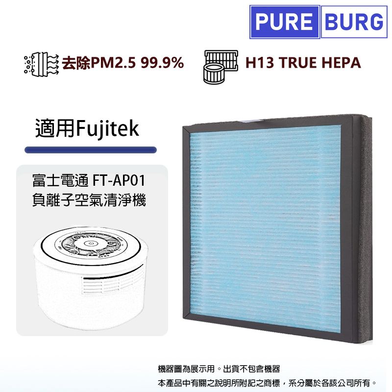 PUREBURG 適用Fujitek富士電通 FT-AP01 車用/USB兩用空氣清淨機替換用高效 HEPA 濾網濾芯