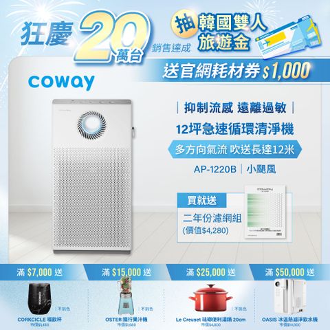 【Coway】5-12坪 急速循環空氣清淨機 AP-1220B
