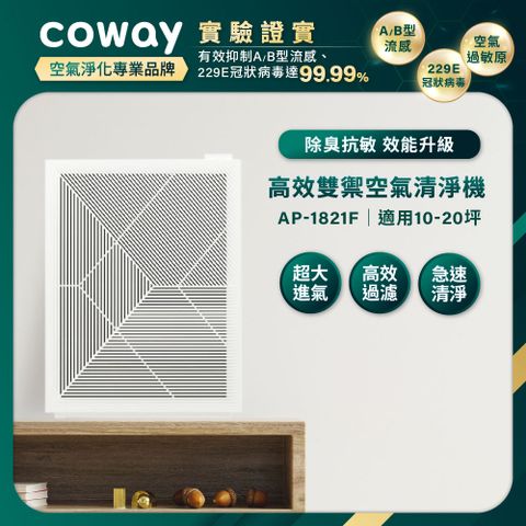Coway PChome獨家 10-20坪 高效雙禦空氣清淨機 AP-1821F 抑制A/B型流感病毒 PChome獨家下殺
