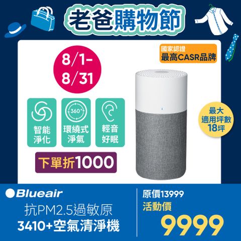 Blueair 瑞典 抗PM2.5過敏原空氣清淨機BLUE3410+升級版 10-15坪