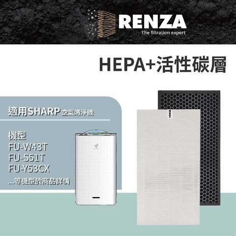 HEPA加活性碳 適配 Sharp 夏普 空氣清淨機濾芯 FZ-W53SEF, 適用 FU-W43T, FU-S51T