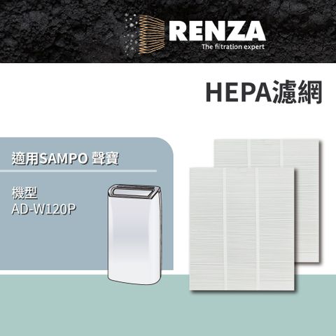 RENZA 適用 SAMPO 聲寶 AD-W120P PICO PURE 水離子除濕機 HEPA濾網 濾芯 濾心 2入組