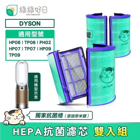 綠綠好日 適用 Dyson HP06/TP06/PH02/HP07/TP07/HP09/TP09 空氣清淨機【雙入組】HEPA抗菌濾芯