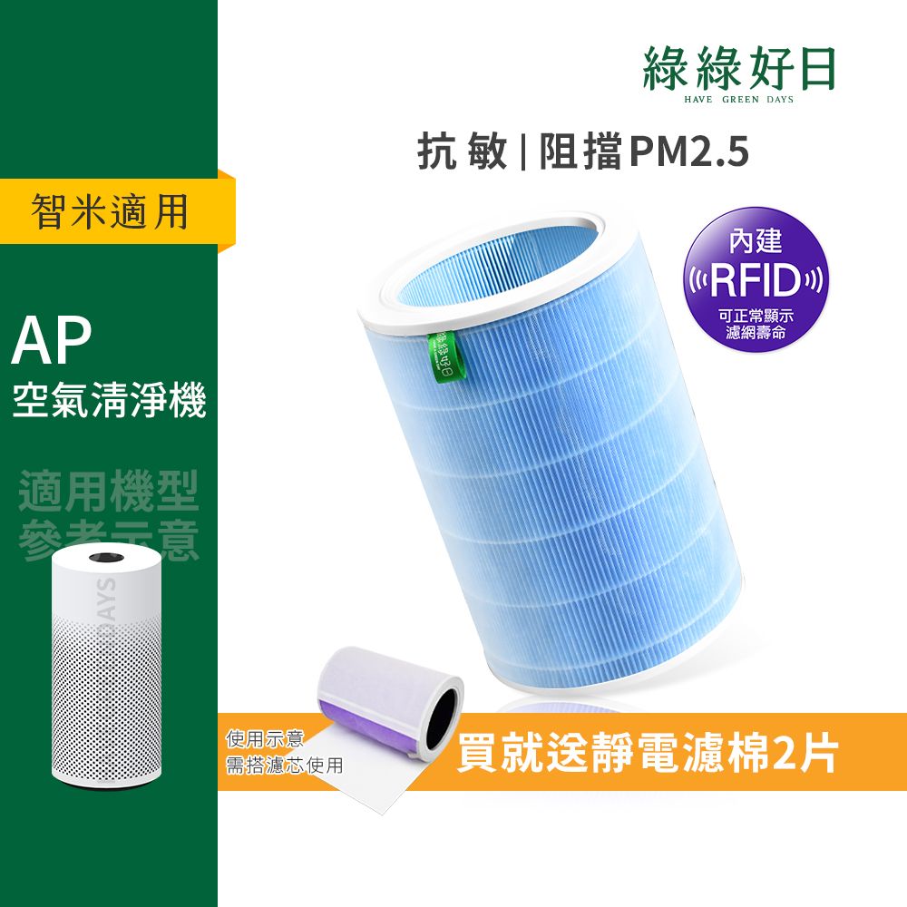 綠綠好日 適用 smartmi智米 AP AP2 smi02 空氣清淨機 藍色經濟版 HEPA抗敏濾芯 含RFID