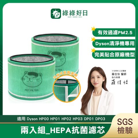 適用 Dyson HP00 HP01 HP02 HP03 DP01 DP03 空氣清淨機 HEPA抗菌濾芯濾網 2入組