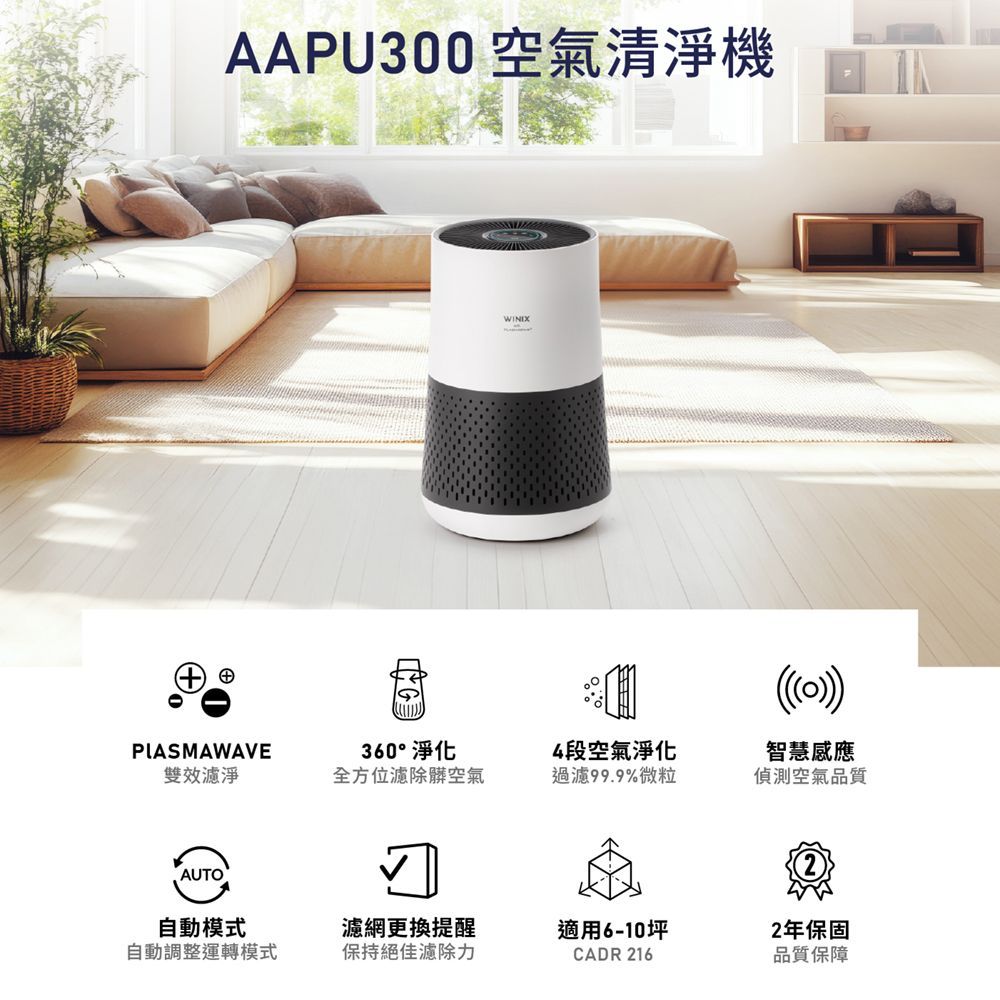 WINIX 抗敏除臭雙重濾淨空氣清淨機 AAPU300(適用10坪兩年份濾網組)