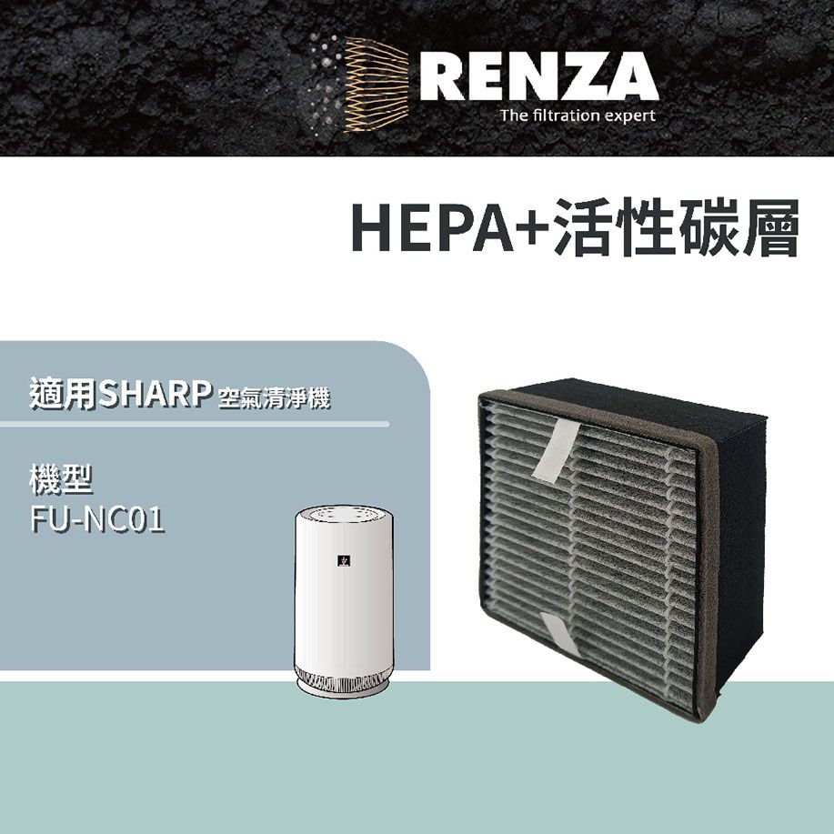 RENZA 適用   FU-NC01 360呼吸 圓柱空氣清淨機 專用濾網 替代 FZ-N15SFE