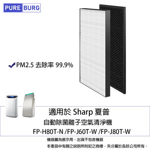 適用SHARP夏普FU-H80T-N FP-J80T-W FP-J60T-W空氣清淨機 副廠濾網組