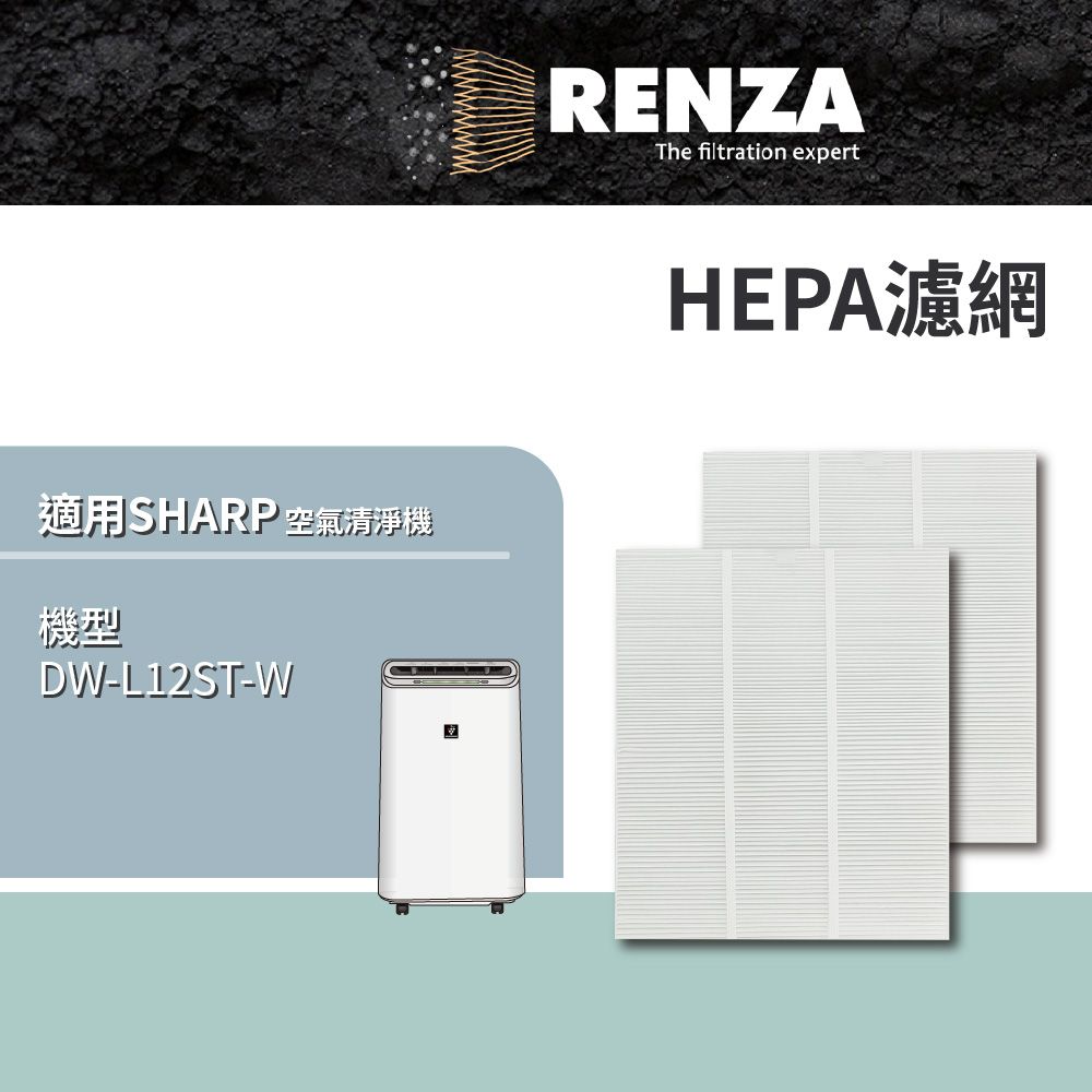 RENZA 適用 SHARP 夏普 DW-L12ST-W DW-L12ST 加裝濾網 高效HEPA濾網 2片裝