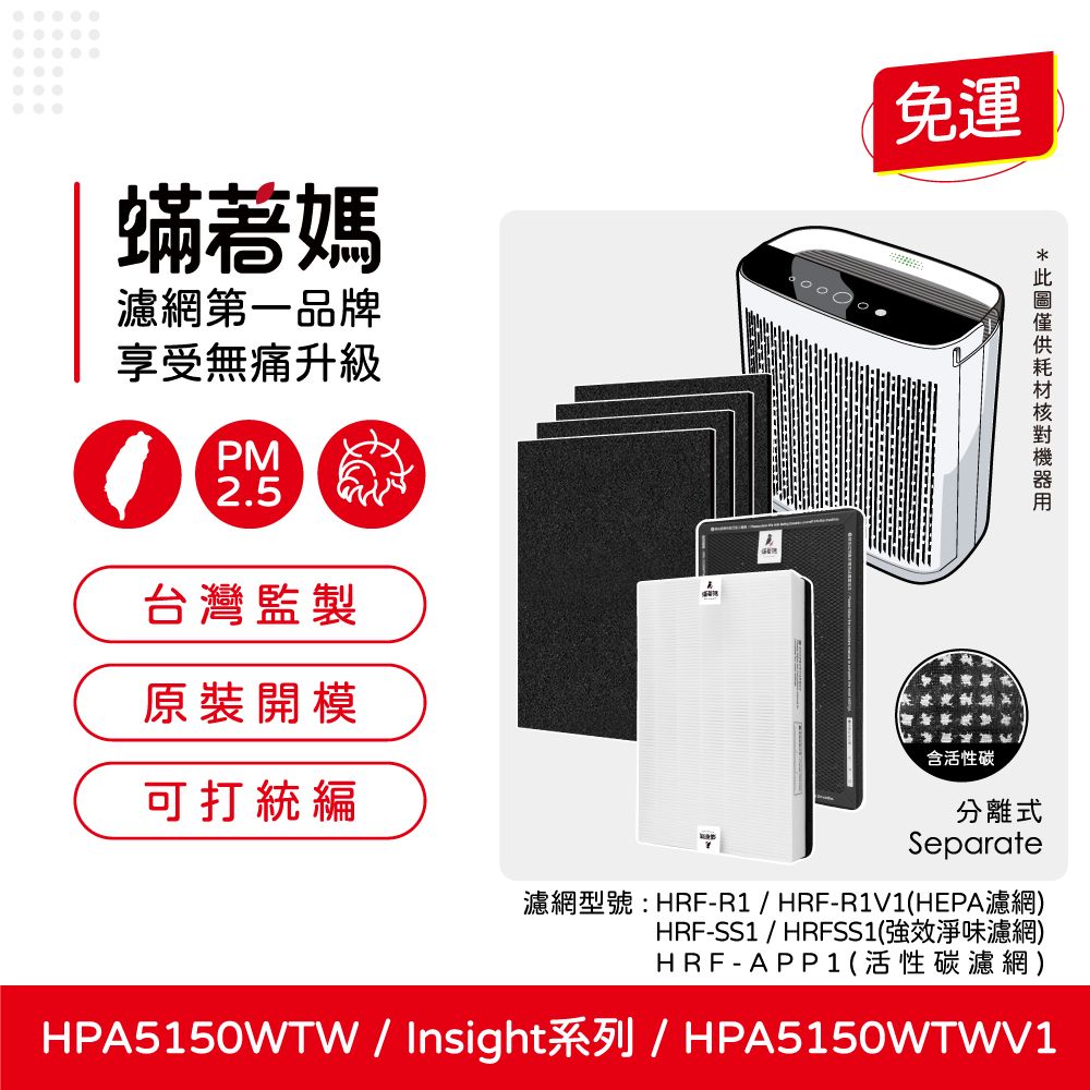  蟎著媽 濾網1套(適用 Honeywell HPA5150TW HPA5150WTWV1 Insign系列 空氣清淨機)