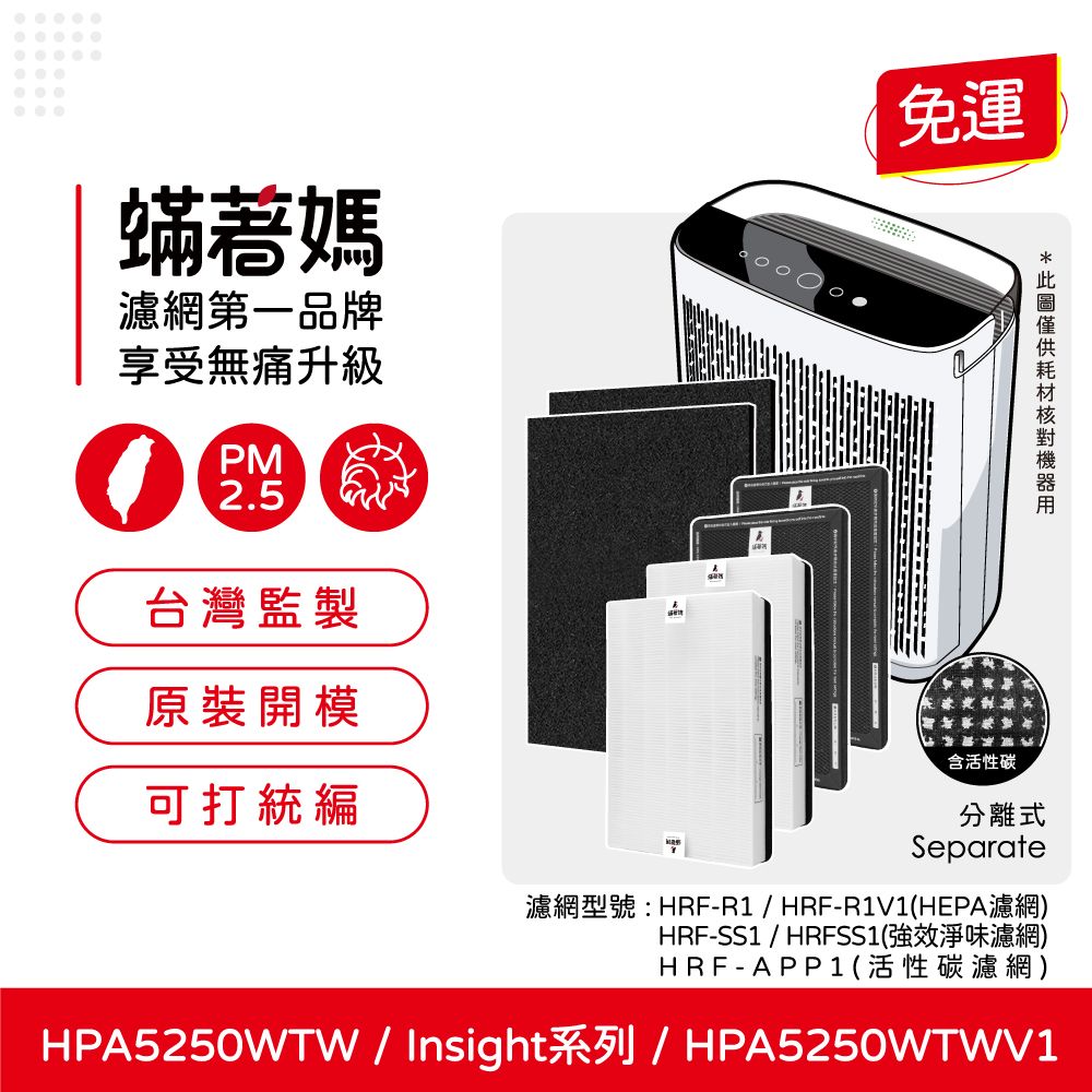  蟎著媽 濾網1套(適用 Honeywell HPA5250TW HPA5250WTWV1 Insign系列 空氣清淨機)