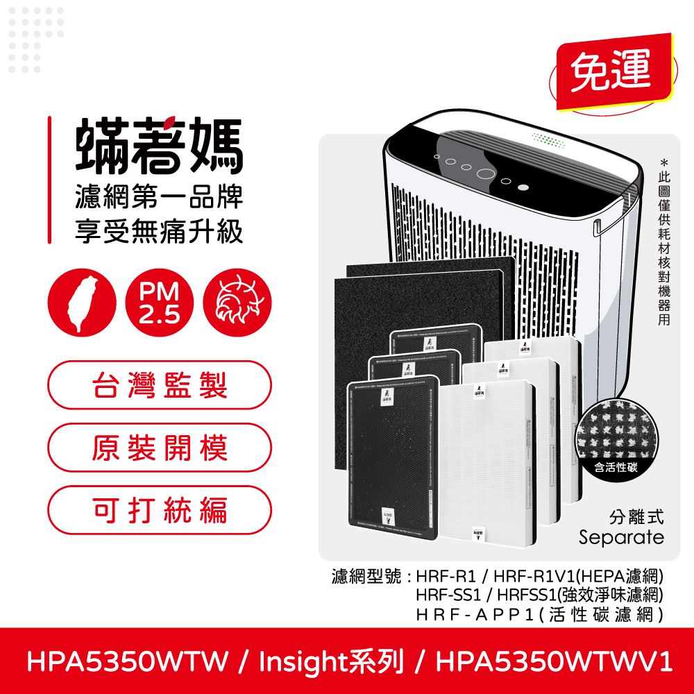  蟎著媽 濾網1套(適用 Honeywell HPA5350TW HPA5350WTWV1 Insign系列 空氣清淨機)