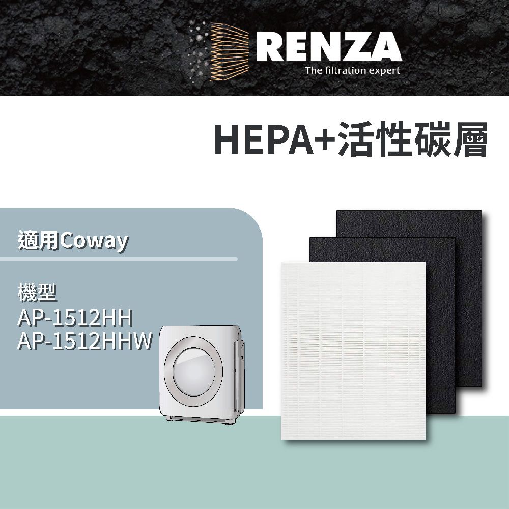 RENZA 適用  AP-1512HH AP-1512HHW 可替換原廠 3304899 HEPA+活性碳濾網