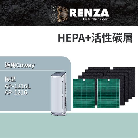 適用 Coway AP-1216 AP-1216L 抗菌高效2片HEPA+8片活性碳網 兩年份超值包 可替換3103430