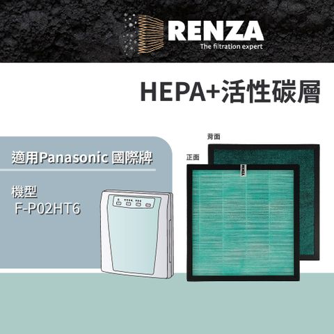 RENZA 適用 Panasonic 國際牌 F-P02HT6 超靜音負離子 6坪 空氣清淨機 HEPA+活性碳 濾網 濾芯 濾心