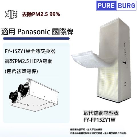 適用Panasonic國際牌FY-15ZY1W全熱交換器/新風機替換用PM2.5 HEPA濾網濾芯FY-FP15ZY1