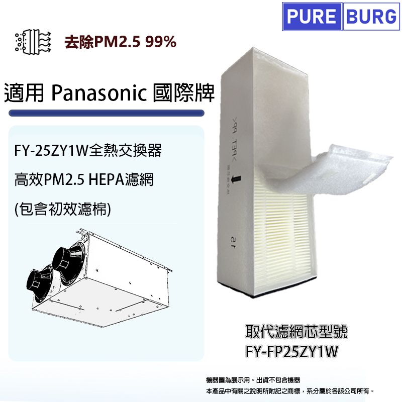  適用Panasonic國際牌FY-25ZY1W全熱交換器/新風機替換用PM2.5 HEPA濾網濾芯FY-FP25ZY1W