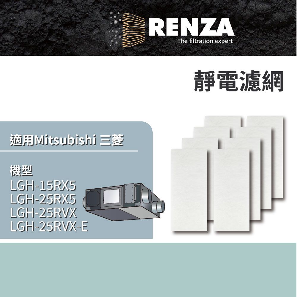 RENZA 適用  RX5系列 全熱交換機 LGH-15RX5 LGH-25RX5 超值8片裝 靜電濾網