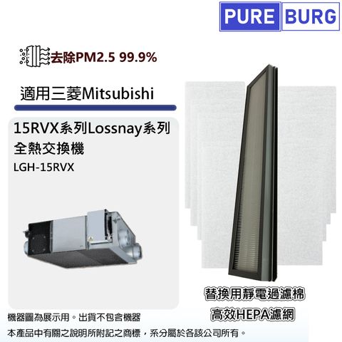 適用三菱Mitsubishi LGH-15RVX-E全熱交換機/新風機HEPA過濾網+前置過濾棉PZ-15RF8-E/PZ-15RFP