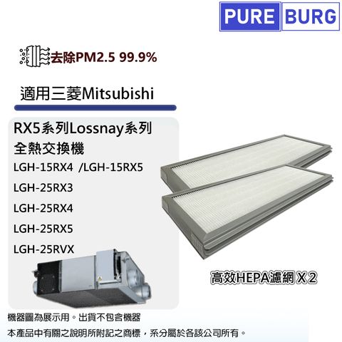 PUREBURG 適用三菱RX5 Mitsubishi LGH-15RX5 25RX5 25RVX全熱交換機新風機濾棉HEPA濾網濾芯 PZ-25RF8-E