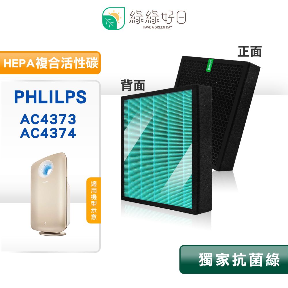 綠綠好日  適用 Philips 飛利浦 AC4374 AC4373 抗菌HEPA濾網 複合 蜂巢顆粒 活性碳濾芯