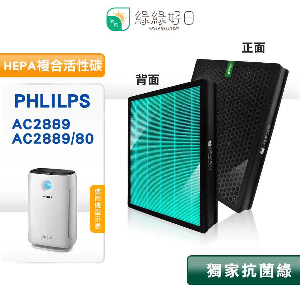 綠綠好日  適 Philips 飛利浦 AC2889 抗菌 HEPA 濾網 複合 蜂顆活性碳濾芯 FY2422 FY2420