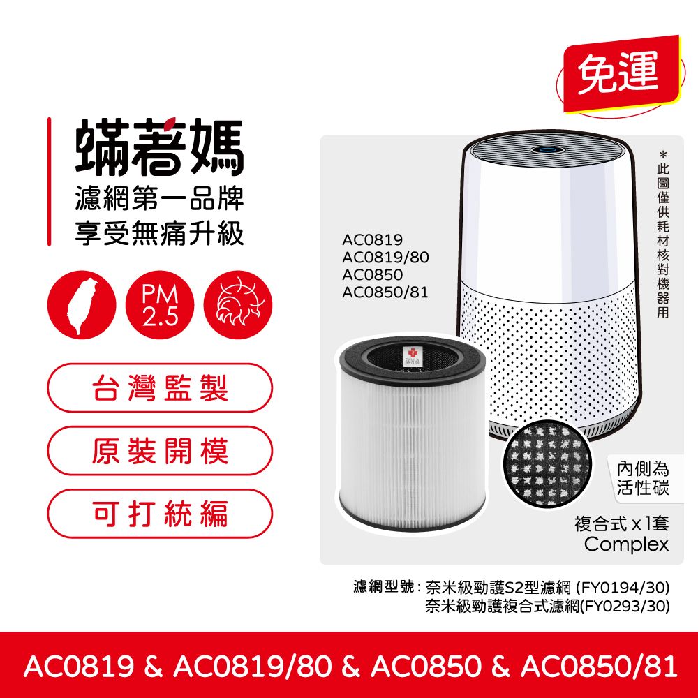  蟎著媽 濾網(適用 PHILIPS飛利浦 AC0819 AC0819/80 AC0850 AC0850/81 空氣清淨機濾網)