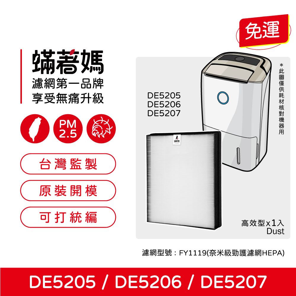  蟎著媽 濾網(適用 PHILIPS 飛利浦 DE5205 DE5206 DE5207 清淨除濕機)