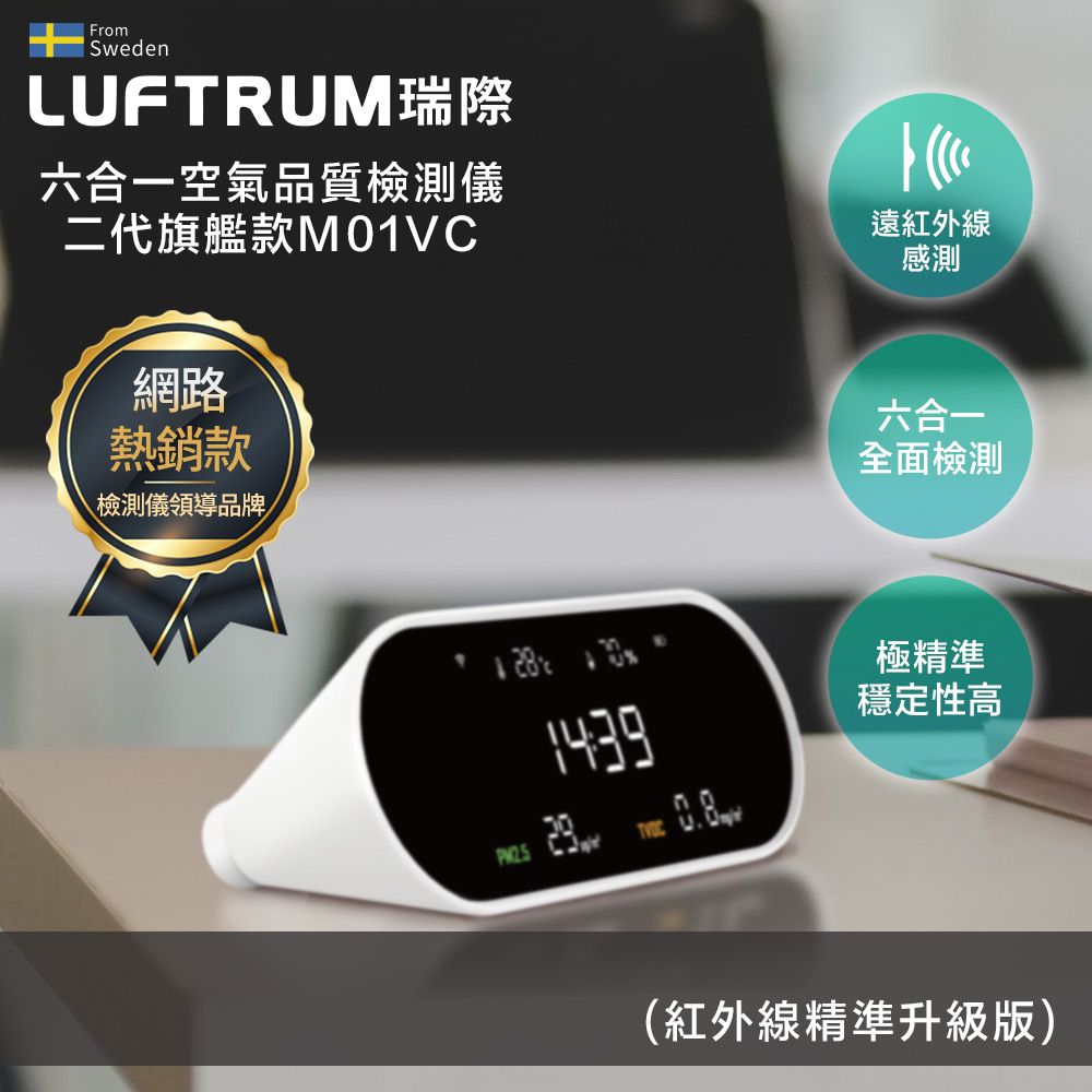 LUFTRUM 瑞典 瑞際六合一空氣品質檢測儀二代旗艦款- M01VC紅外線精準升級版