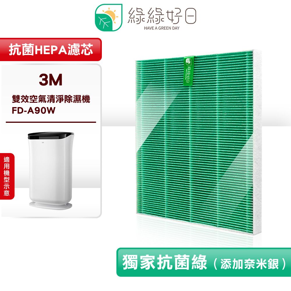 3M 綠綠好日 適用  FD-A90W FDA90W FD-A90RF【一年份濾網組】HEPA抗菌濾網