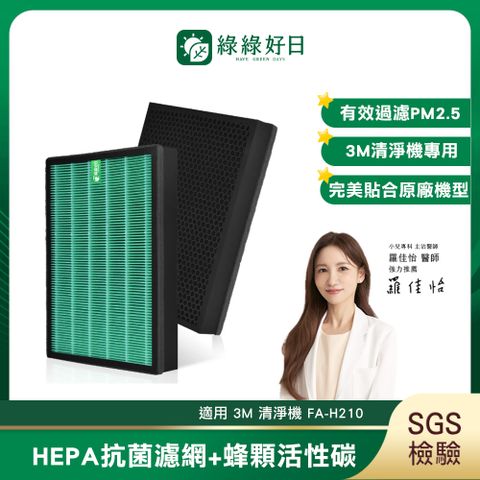 綠綠好日 適用 3M 清淨機 FA-H210 抗菌 HEPA 濾芯 複合 顆粒活性碳濾網 濾心