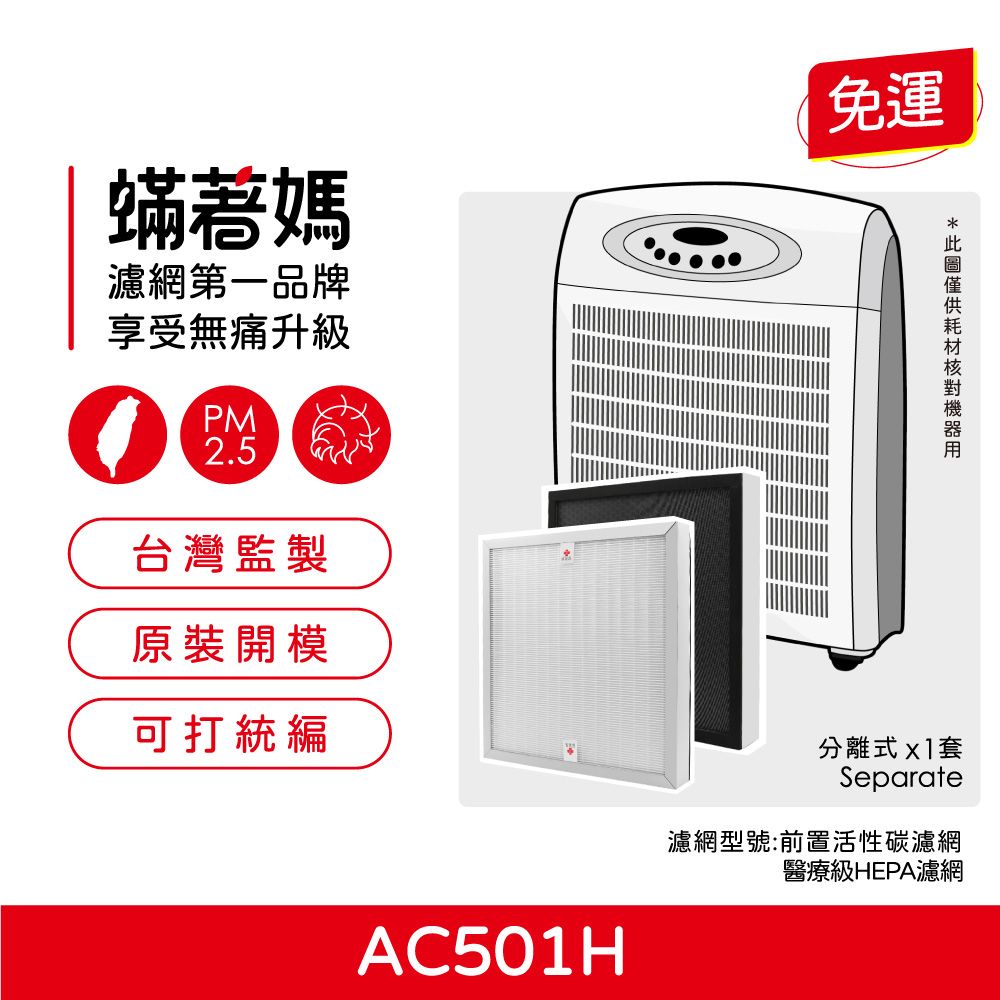  蟎著媽 HEPA+複合式HEPA除臭濾網(適用 3M AC501H AC501h 空氣清淨機)