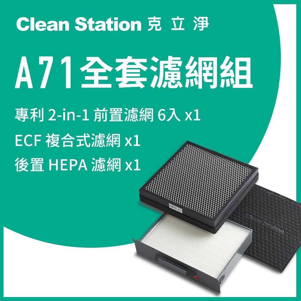  A71全套濾網組前置濾網 6 片/1組 / ECF高效型複合式濾網 1 入 / HEPA濾網 1 入可使用13-21個月