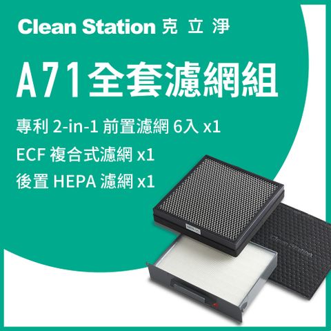 A71全套濾網組前置濾網 6 片/1組 / ECF高效型複合式濾網 1 入 / HEPA濾網 1 入可使用13-21個月