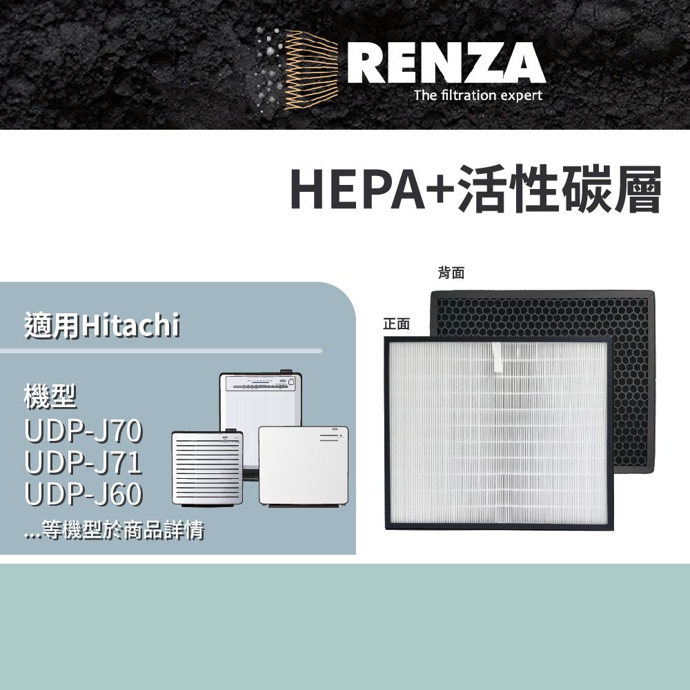 RENZA HEPA + 活性碳濾網 適用 Hitachi 日立 UDP-J70 J71 J60 EPF-CX40F 二合一空氣清淨機 濾芯