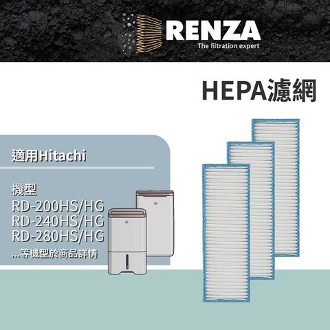 HITACHI 日立 適用   專用 型號 HS/HG/FQ/FR/BQ/BR 結尾 除濕機濾網 高效HEPA濾網 3入組