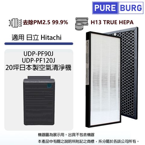適用日立 Hitachi UDP-PF90J UDP-PF120J 日本製空氣清淨機高效HEPA+活性碳濾網濾芯