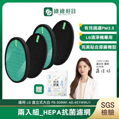 綠綠好日 適用 LG 大白 PS-309WI AS-401WWJ1 AS401WWL2 抗菌濾芯 蜂巢活性碳濾網 85+全年高效